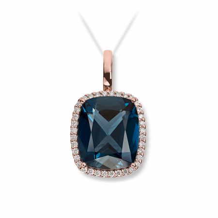 MG Diamonds - Anheng i rosè gull med blå topas og diamanter 