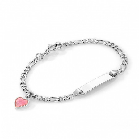 Pia og Per - Armbånd i sølv m/graverings plate, rosa